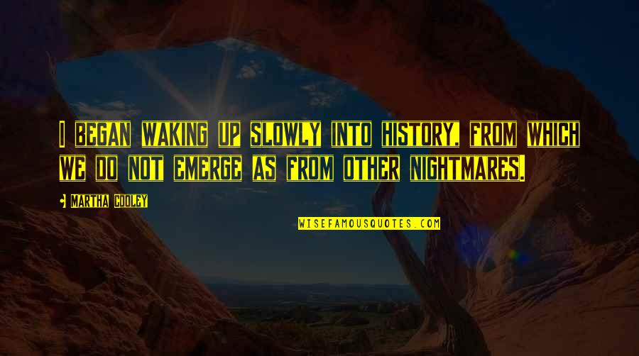 Dope As Hell Quotes By Martha Cooley: I began waking up slowly into history, from Dope As Hell Quotes By Martha Cooley: I began waking up slowly into history, from