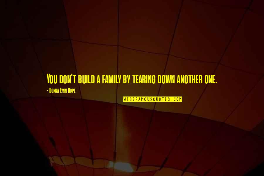 Dores No Peito Quotes By Donna Lynn Hope: You don't build a family by tearing down Dores No Peito Quotes By Donna Lynn Hope: You don't build a family by tearing down