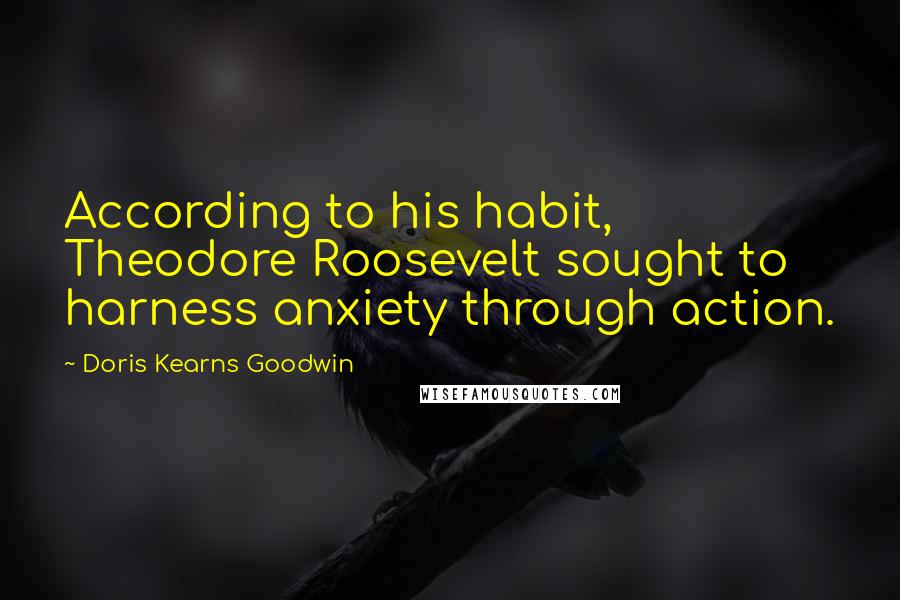 Doris Kearns Goodwin quotes: According to his habit, Theodore Roosevelt sought to harness anxiety through action.