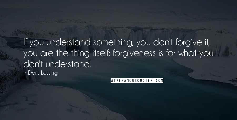 Doris Lessing quotes: If you understand something, you don't forgive it, you are the thing itself: forgiveness is for what you don't understand.