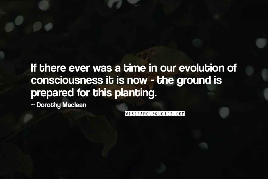 Dorothy Maclean quotes: If there ever was a time in our evolution of consciousness it is now - the ground is prepared for this planting. Dorothy Maclean quotes: If there ever was a time in our evolution of consciousness it is now - the ground is prepared for this planting.