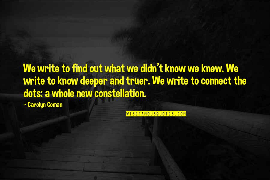 Dots Quotes By Carolyn Coman: We write to find out what we didn't