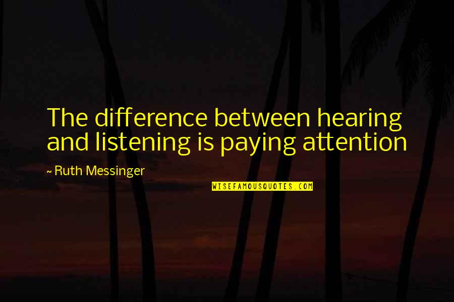 Double Indent Quotes By Ruth Messinger: The difference between hearing and listening is paying