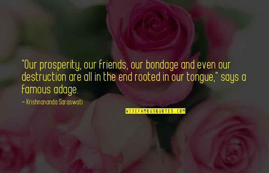 Doubleplusgood Quotes By Krishnananda Saraswati: "Our prosperity, our friends, our bondage and even