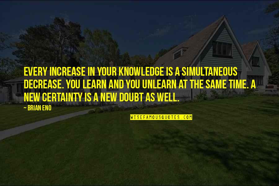 Doubt And Certainty Quotes By Brian Eno: Every increase in your knowledge is a simultaneous