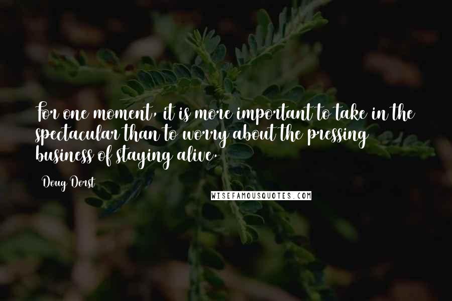 Doug Dorst quotes: For one moment, it is more important to take in the spectacular than to worry about the pressing business of staying alive.