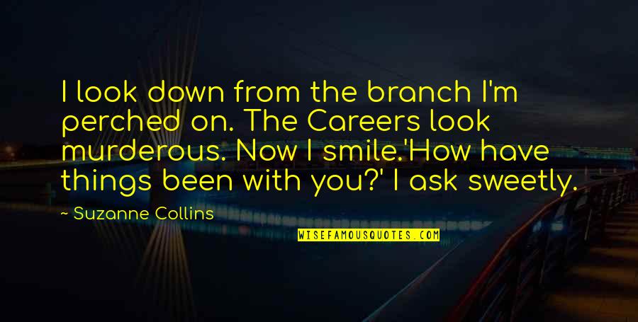 Down Now Quotes By Suzanne Collins: I look down from the branch I'm perched Down Now Quotes By Suzanne Collins: I look down from the branch I'm perched