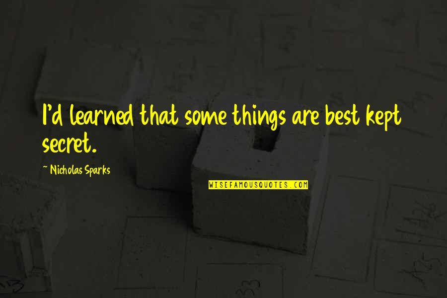 Downround Quotes By Nicholas Sparks: I'd learned that some things are best kept Downround Quotes By Nicholas Sparks: I'd learned that some things are best kept