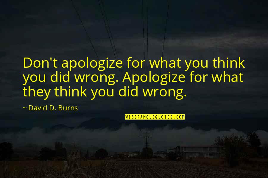 Downturn Synonym Quotes By David D. Burns: Don't apologize for what you think you did Downturn Synonym Quotes By David D. Burns: Don't apologize for what you think you did