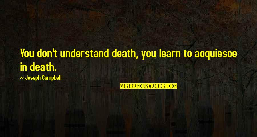 Dowody Tajemnicy Quotes By Joseph Campbell: You don't understand death, you learn to acquiesce