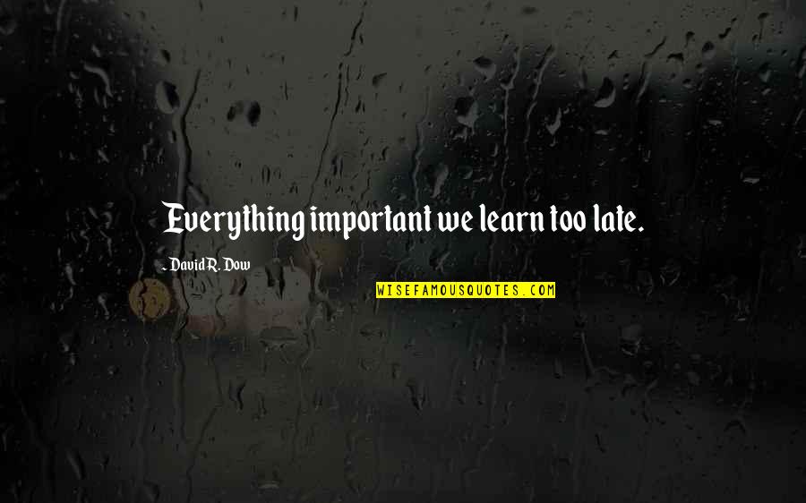 Dow's Quotes By David R. Dow: Everything important we learn too late. Dow's Quotes By David R. Dow: Everything important we learn too late.