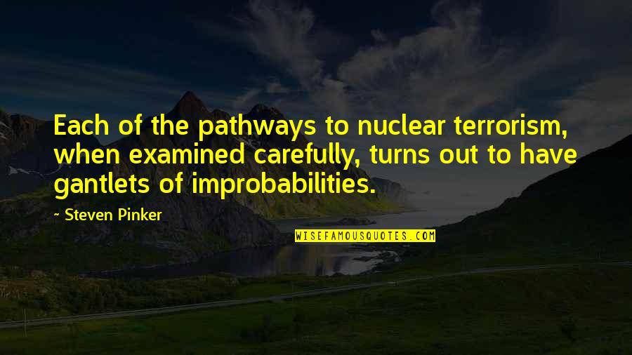 Dr. Jeffrey Borenstein Quotes By Steven Pinker: Each of the pathways to nuclear terrorism, when