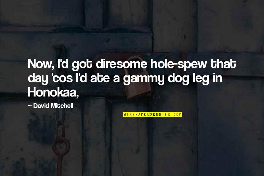 Drachma Pronunciation Quotes By David Mitchell: Now, I'd got diresome hole-spew that day 'cos