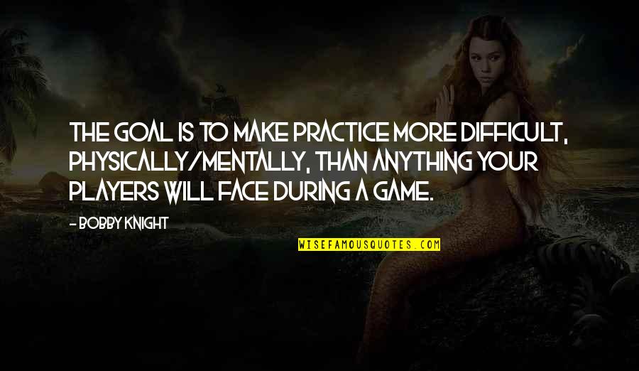 Dream Job Inspirational Quotes By Bobby Knight: The goal is to make practice more difficult,