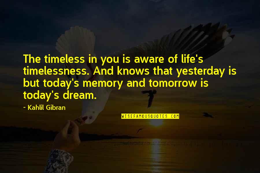 Dream Of Tomorrow Quotes By Kahlil Gibran: The timeless in you is aware of life's