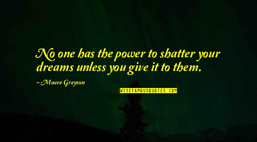 Dream Power Quotes By Maeve Greyson: No one has the power to shatter your