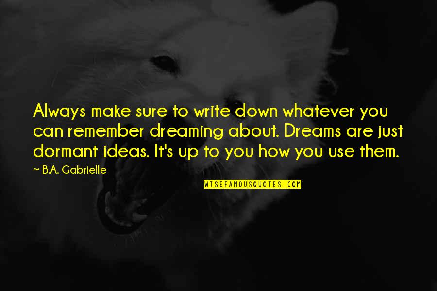 Dreaming About You Quotes By B.A. Gabrielle: Always make sure to write down whatever you