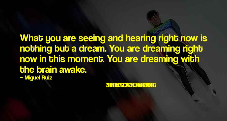 Dreaming And Life Quotes By Miguel Ruiz: What you are seeing and hearing right now Dreaming And Life Quotes By Miguel Ruiz: What you are seeing and hearing right now