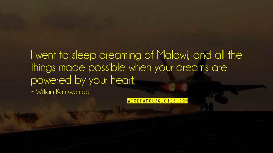 Dreaming In Your Sleep Quotes By William Kamkwamba: I went to sleep dreaming of Malawi, and