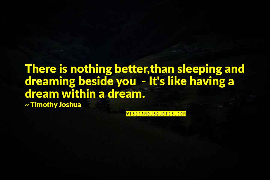Dreaming's Quotes By Timothy Joshua: There is nothing better,than sleeping and dreaming beside