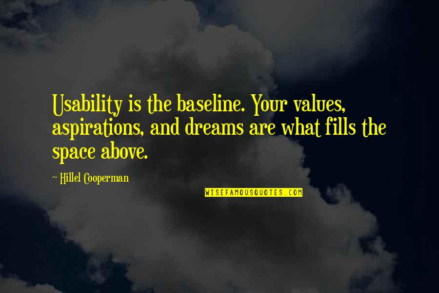 Dreams And Aspirations Quotes By Hillel Cooperman: Usability is the baseline. Your values, aspirations, and