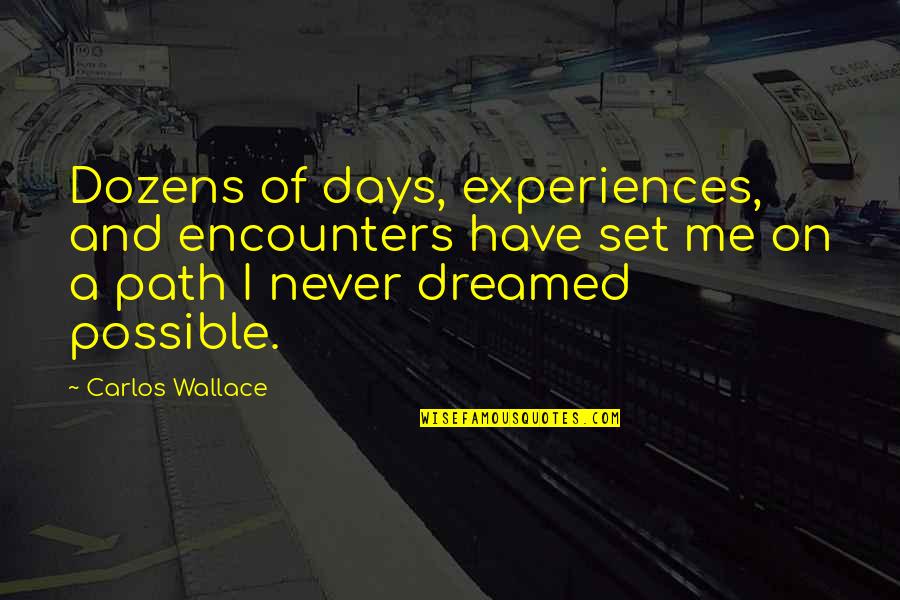 Dreams And Money Quotes By Carlos Wallace: Dozens of days, experiences, and encounters have set