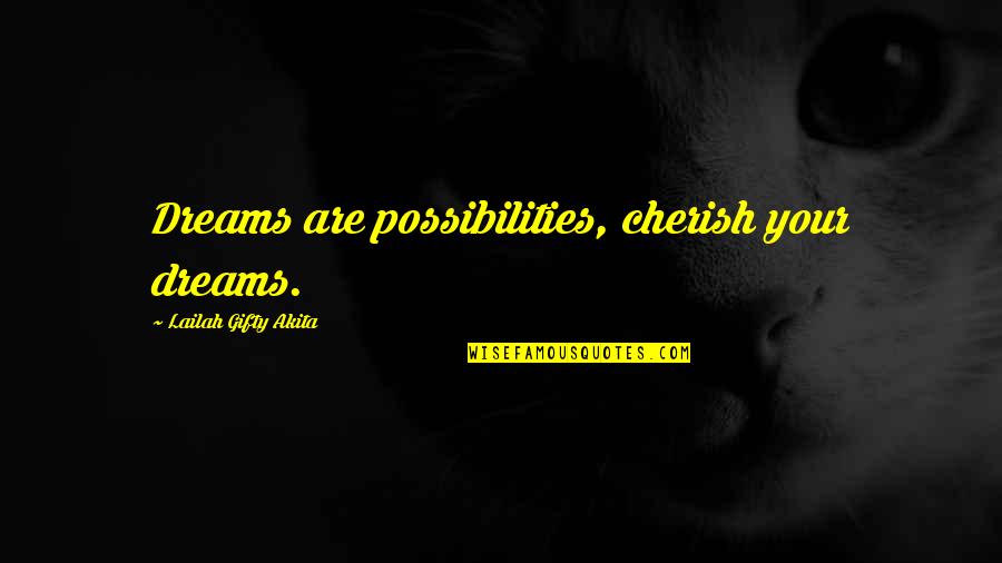 Dreams And Possibilities Quotes By Lailah Gifty Akita: Dreams are possibilities, cherish your dreams.