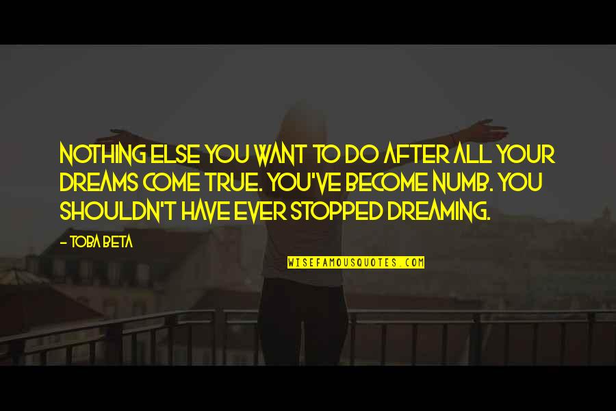 Dreams Become True Quotes By Toba Beta: Nothing else you want to do after all