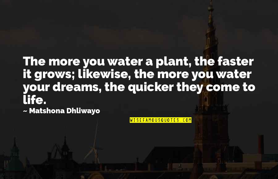 Dreams Come To Life Quotes By Matshona Dhliwayo: The more you water a plant, the faster