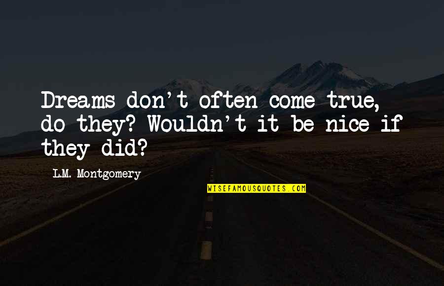 Dreams Don't Come True Quotes By L.M. Montgomery: Dreams don't often come true, do they? Wouldn't