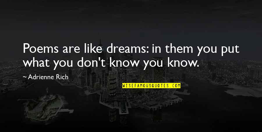Dreams In Poetry Quotes By Adrienne Rich: Poems are like dreams: in them you put