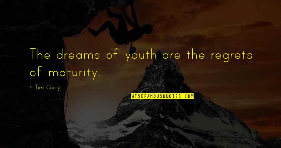 Dreams Regrets Quotes By Tim Curry: The dreams of youth are the regrets of Dreams Regrets Quotes By Tim Curry: The dreams of youth are the regrets of