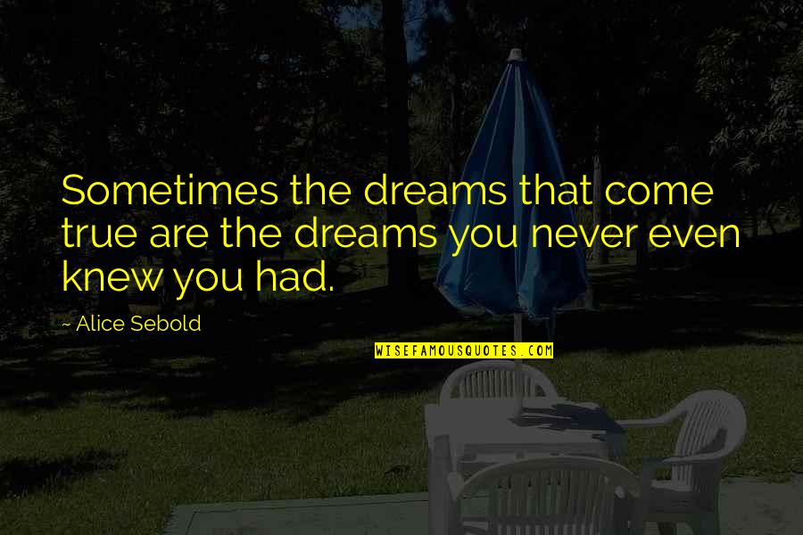 Dreams That Never Come True Quotes By Alice Sebold: Sometimes the dreams that come true are the