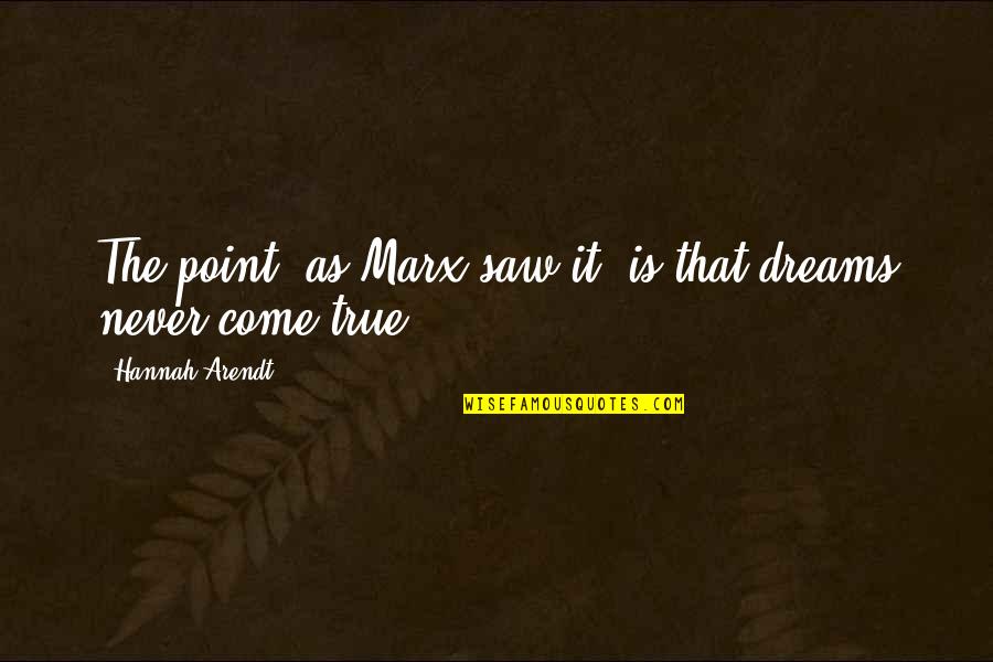 Dreams That Never Come True Quotes By Hannah Arendt: The point, as Marx saw it, is that