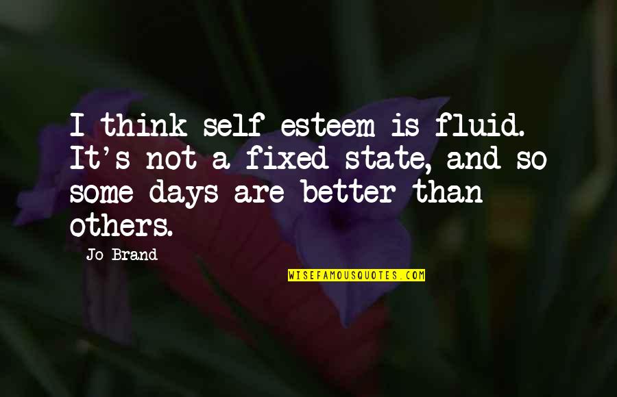 Dresslers Metro Charlotte Quotes By Jo Brand: I think self-esteem is fluid. It's not a Dresslers Metro Charlotte Quotes By Jo Brand: I think self-esteem is fluid. It's not a
