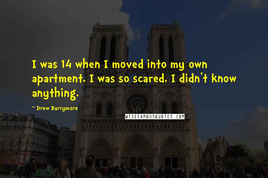 Drew Barrymore quotes: I was 14 when I moved into my own apartment. I was so scared. I didn't know anything.