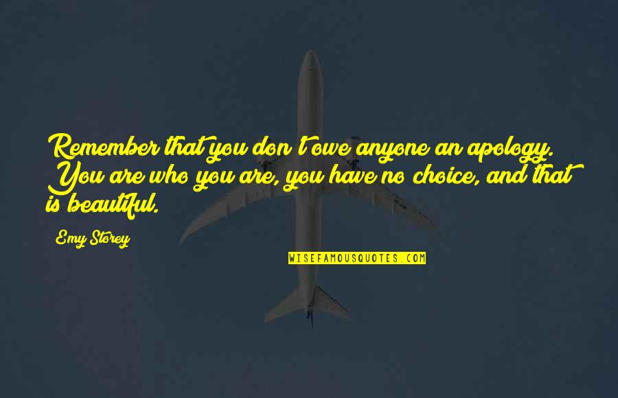 Drinking Spirits Quotes By Emy Storey: Remember that you don't owe anyone an apology.