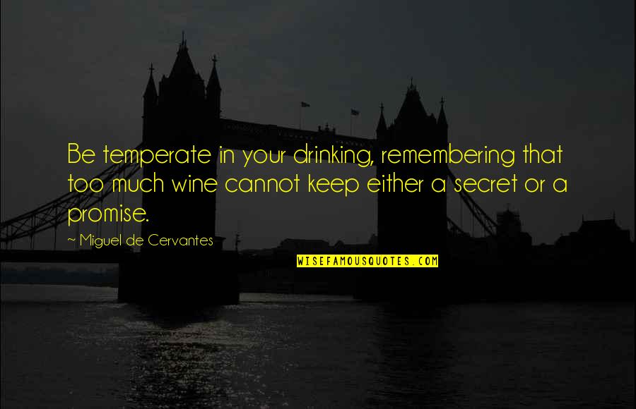 Drinking Too Much Wine Quotes By Miguel De Cervantes: Be temperate in your drinking, remembering that too Drinking Too Much Wine Quotes By Miguel De Cervantes: Be temperate in your drinking, remembering that too