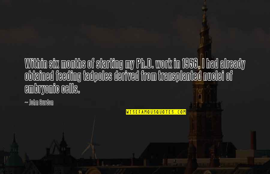 Driton Gashi Quotes By John Gurdon: Within six months of starting my Ph.D. work Driton Gashi Quotes By John Gurdon: Within six months of starting my Ph.D. work