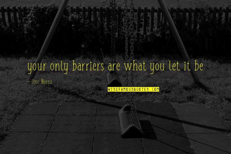 Drucilla Cornell Quotes By Gino Norris: your only barriers are what you let it Drucilla Cornell Quotes By Gino Norris: your only barriers are what you let it