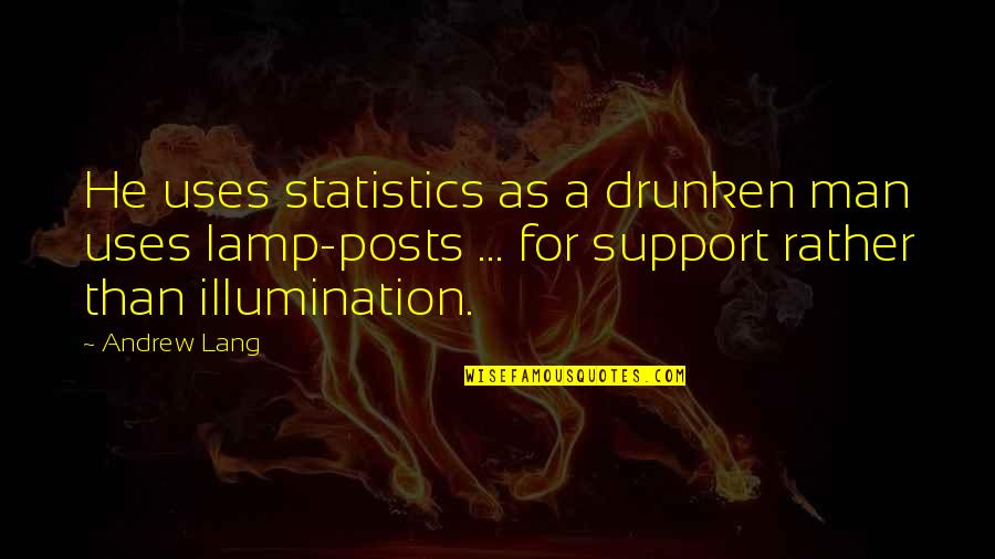 Drunken Quotes By Andrew Lang: He uses statistics as a drunken man uses