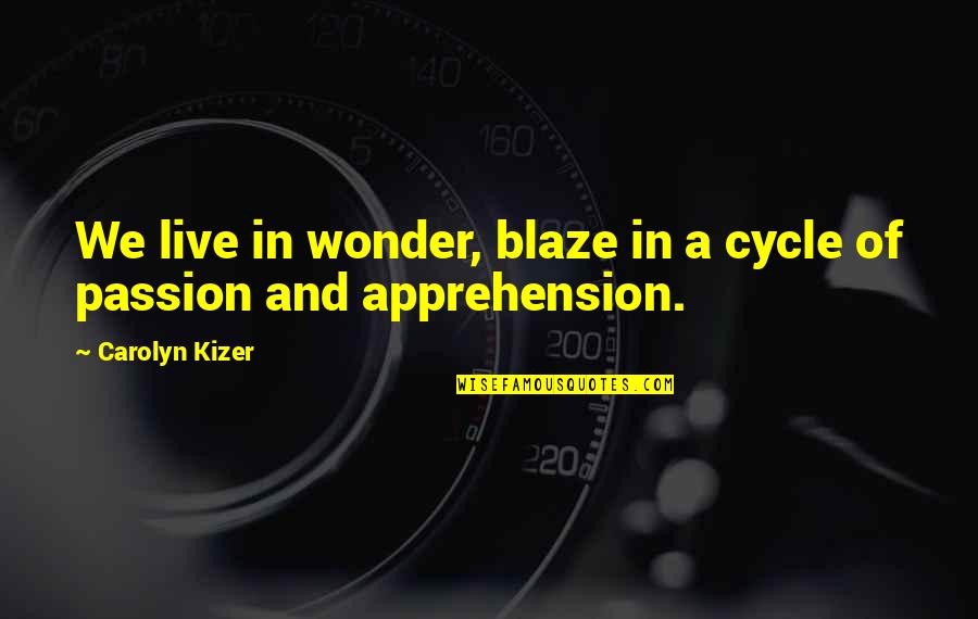 Drunkys Two Quotes By Carolyn Kizer: We live in wonder, blaze in a cycle