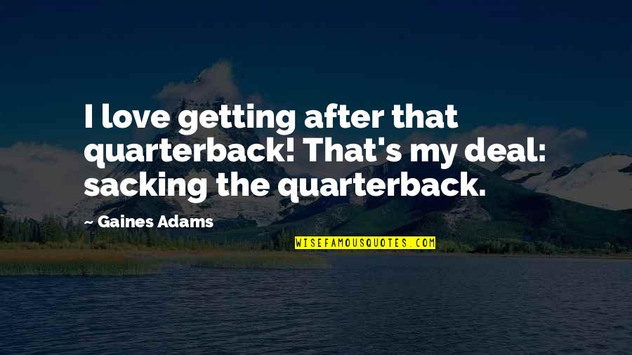 Druze Quotes By Gaines Adams: I love getting after that quarterback! That's my