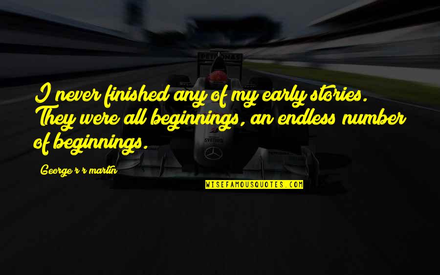 Dry Phone Quotes By George R R Martin: I never finished any of my early stories.