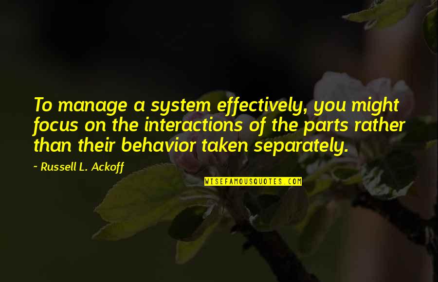 Dua For Shifa Quotes By Russell L. Ackoff: To manage a system effectively, you might focus Dua For Shifa Quotes By Russell L. Ackoff: To manage a system effectively, you might focus