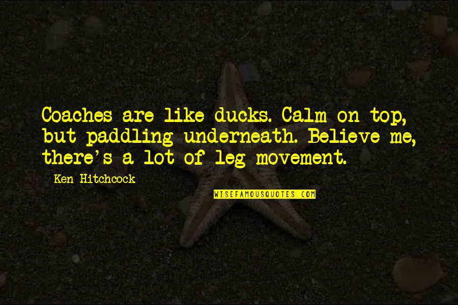 Ducks Quotes By Ken Hitchcock: Coaches are like ducks. Calm on top, but