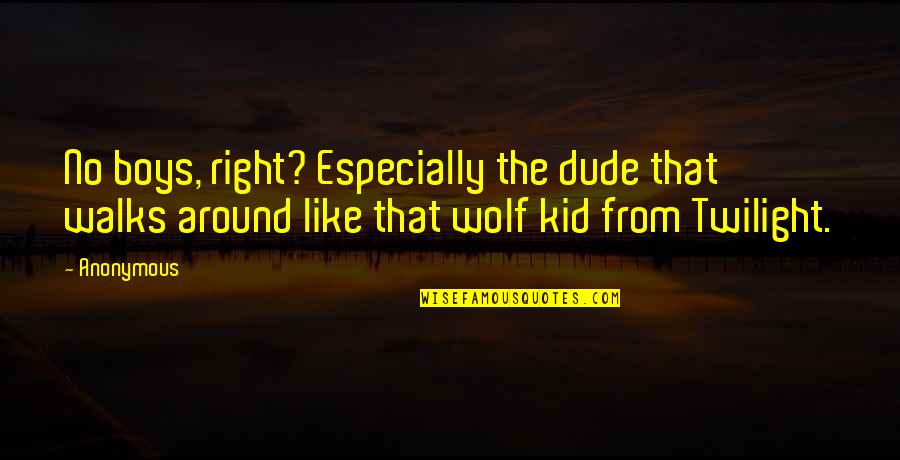 Dude Quotes By Anonymous: No boys, right? Especially the dude that walks