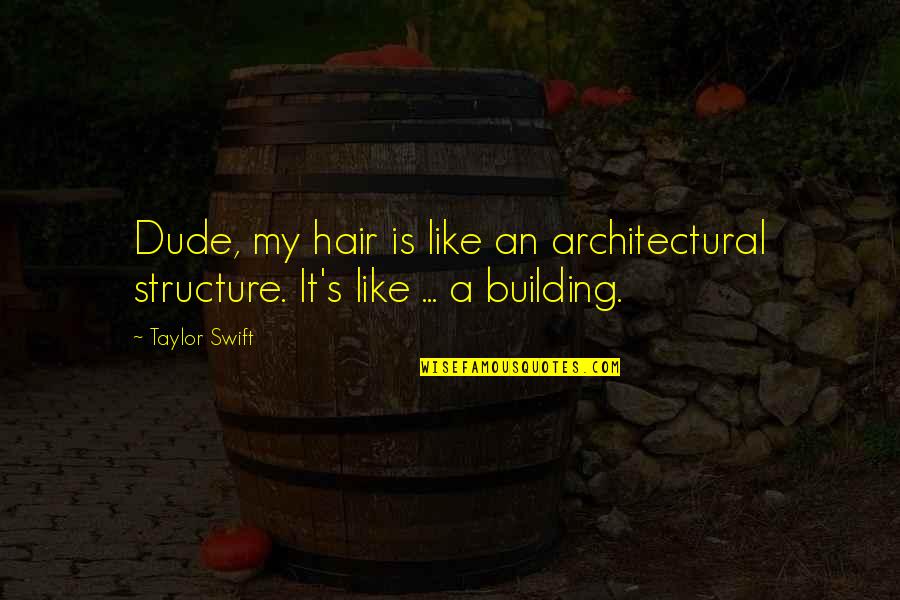 Dude Quotes By Taylor Swift: Dude, my hair is like an architectural structure.