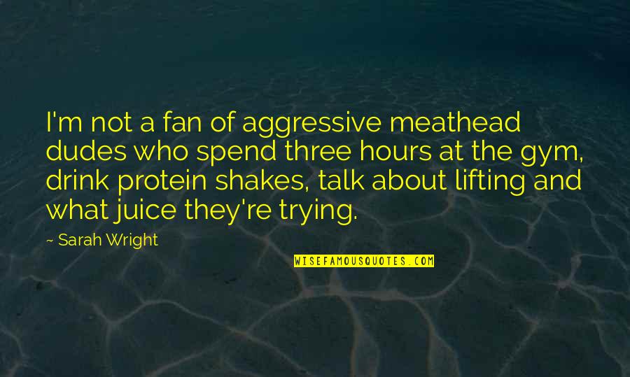 Dudes Quotes By Sarah Wright: I'm not a fan of aggressive meathead dudes
