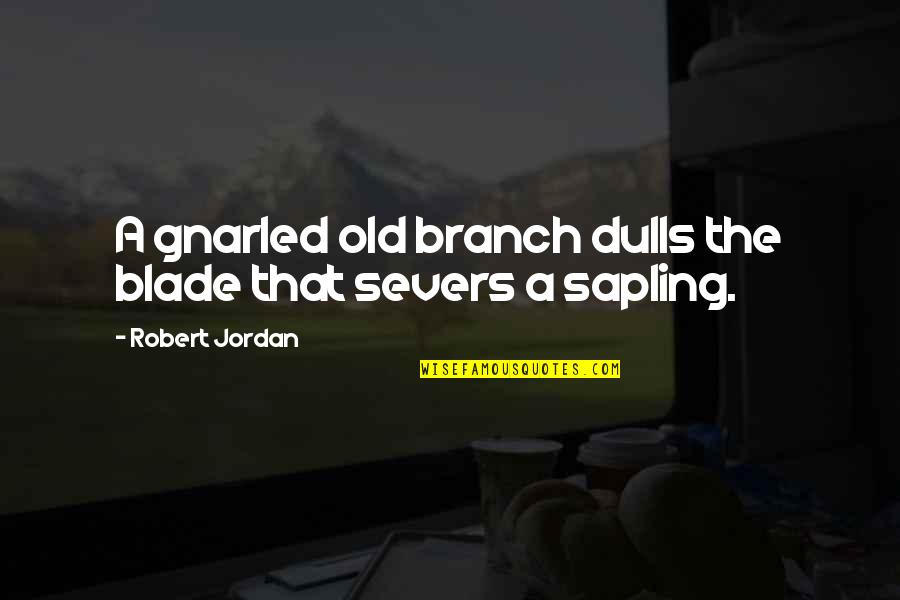 Dulls Quotes By Robert Jordan: A gnarled old branch dulls the blade that